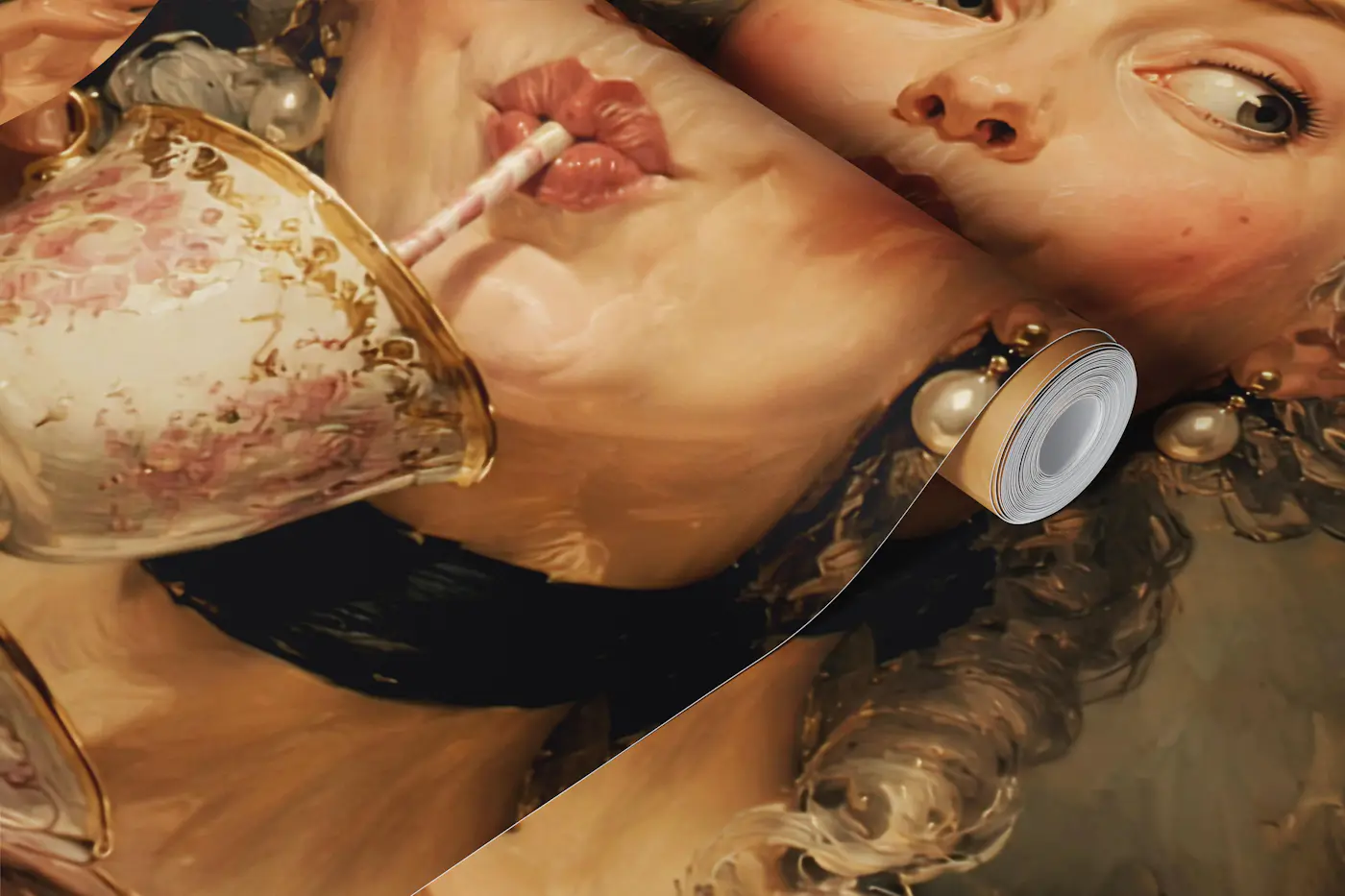 Madame Pompadur Drinking Her Coffee wallpaper roll