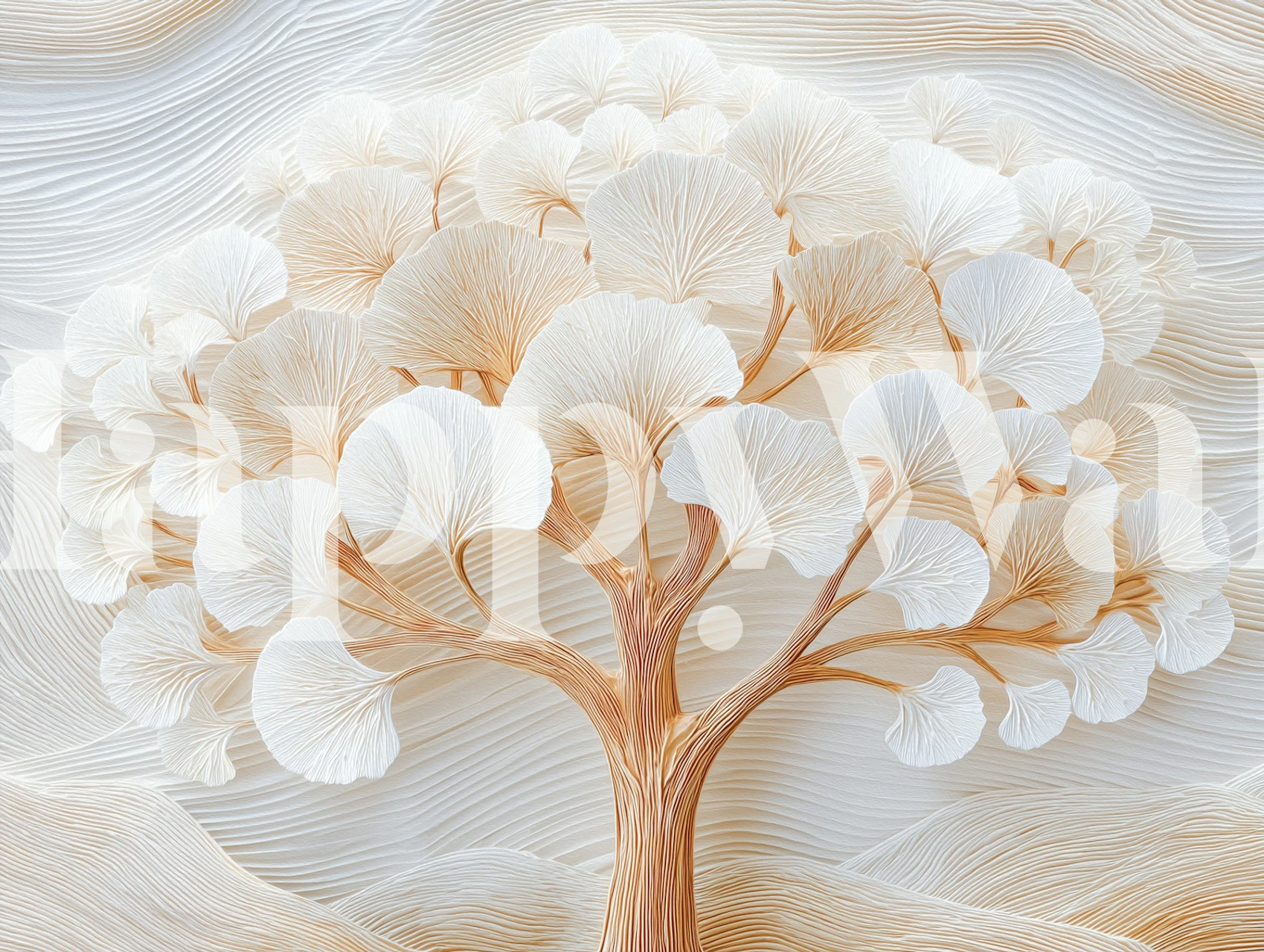 Ivory ginkgo tree wallpaper in a neutral room