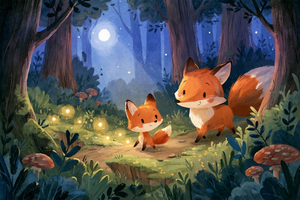 Whimsical Foxes Under Moon