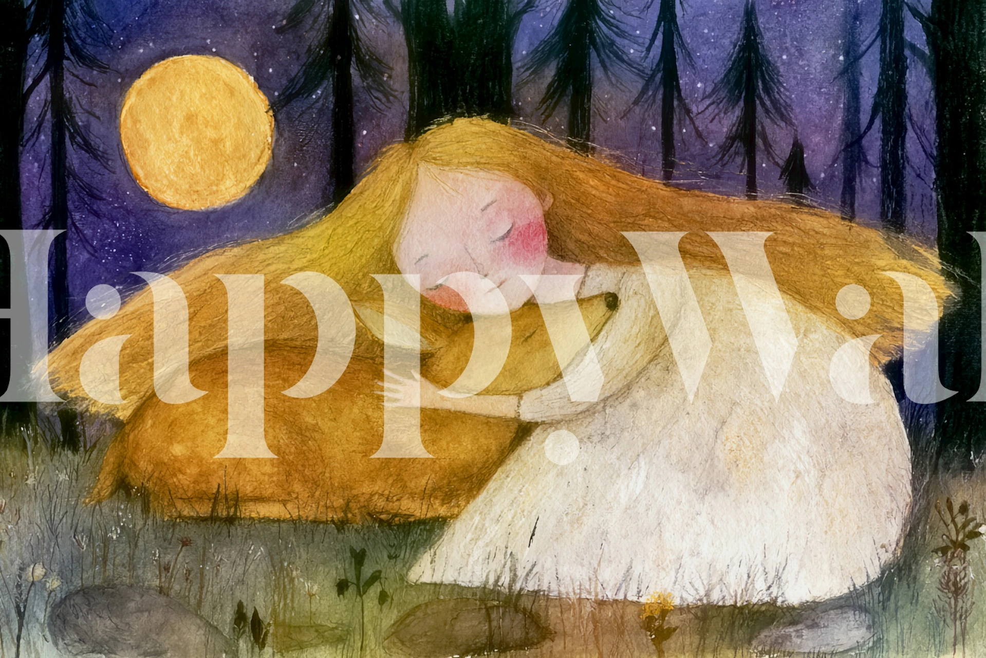 Moonlit forest wallpaper in a child's room