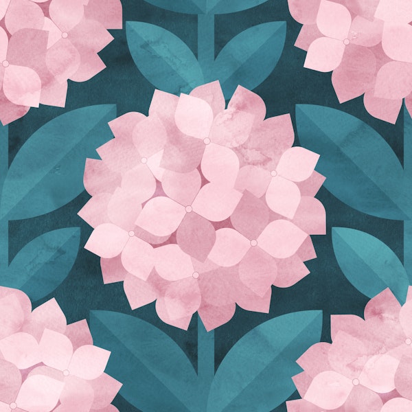 Mod Hydrangea Floral in Pink and Teal