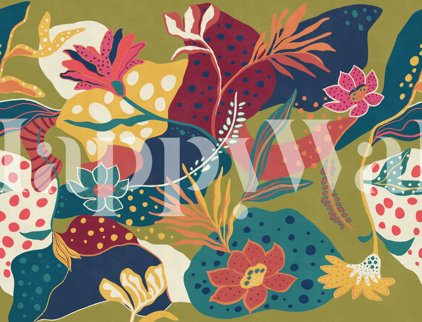 Tropical floral wallpaper in a room