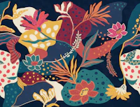 Island Bloomscape on Navy Blue tapete
