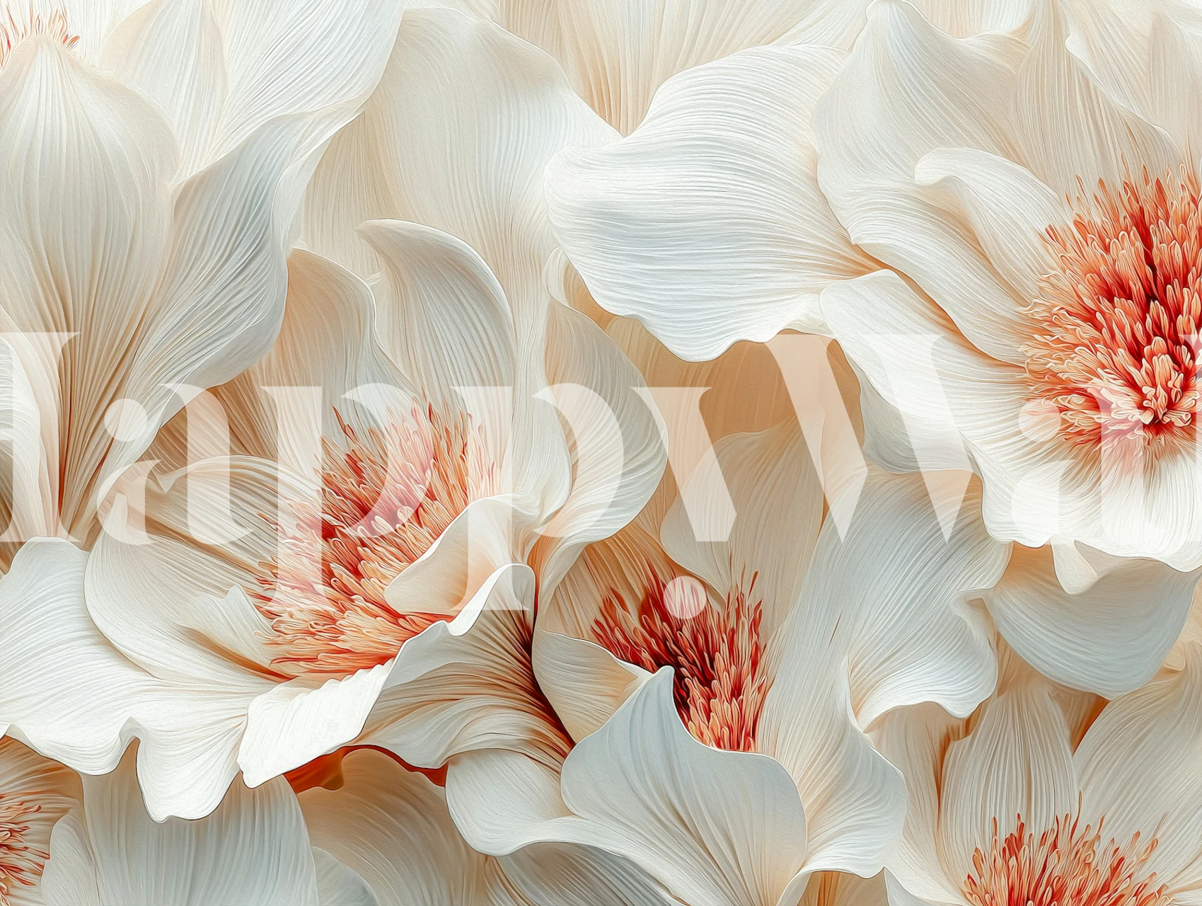 Ivory peony flower wallpaper in a soft room