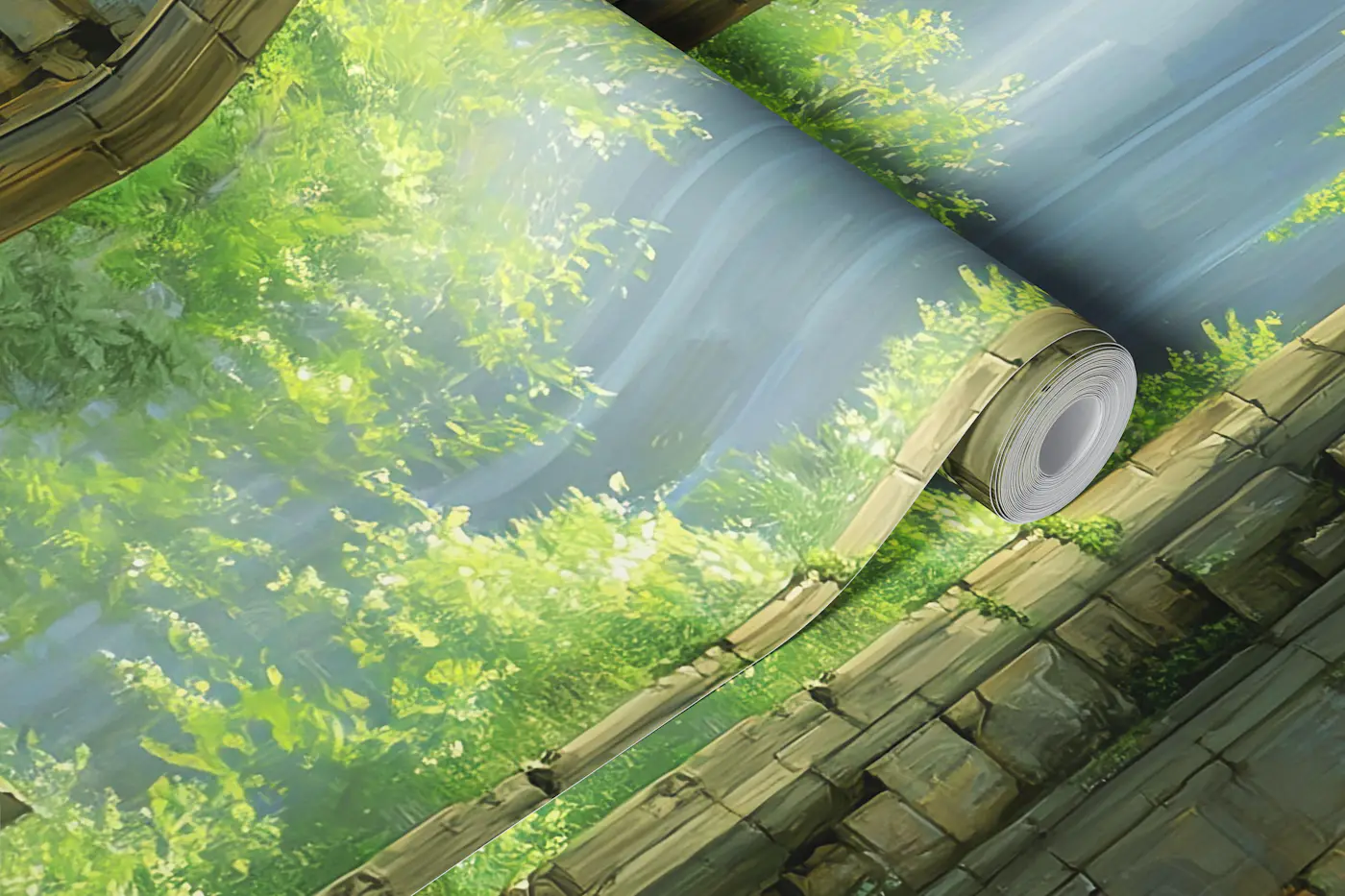 Cat in Sunlit Ancient Ruins wallpaper roll