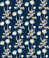 Dark Cottage Decor Wild Daisies Navy OffWhite wallpaper