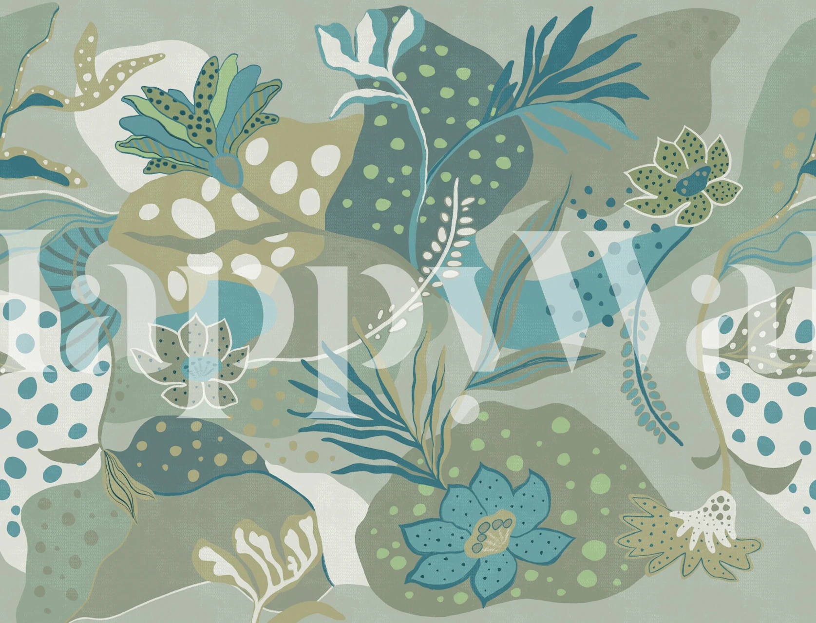 Island Bloomscape in Aqua Mint Sage tapet
