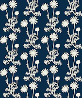 Navy Blue Country Cottage Wild Daisies Floral wallpaper
