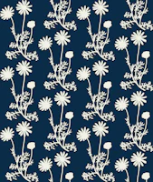 Country Cottage Navy Blue Wild Daisies Floral wallpaper