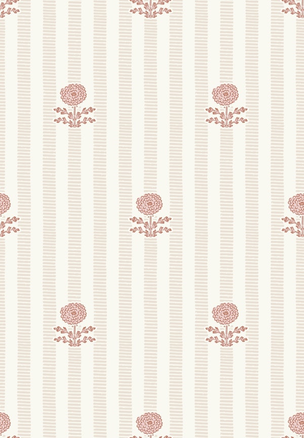 Preppy Floral Stripe in Sof Beige & Pink