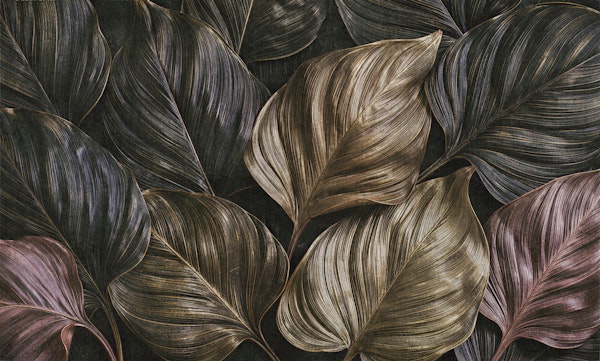 Dark Botanical Leaves Mural