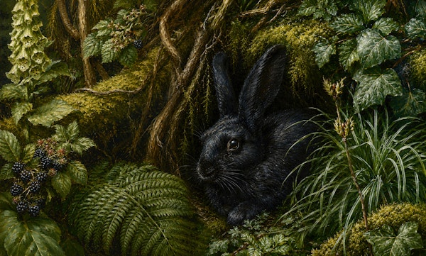 Black Rabbit in Forest Mural