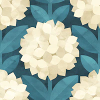 Mod Hydrangea Floral in Cream on Teal tapet