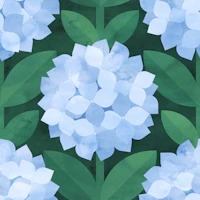 Mod Hydrangea Floral in Blue on Verdant Green tapet