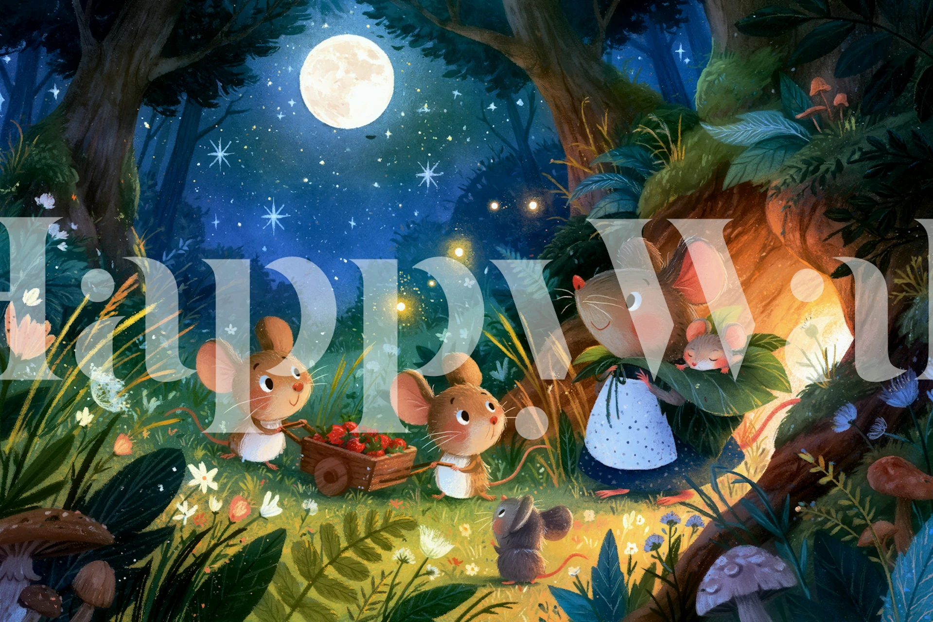 Fairy Forest Mice and Fireflies behang
