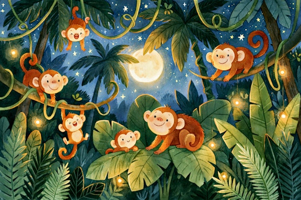 Playful Monkeys in Moonlight