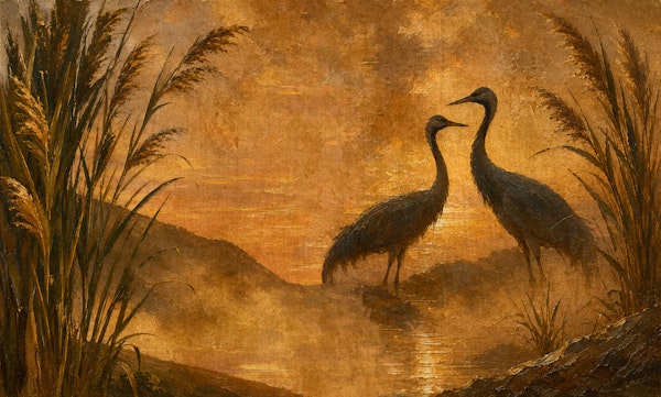 Golden Cranes Landscape Mural