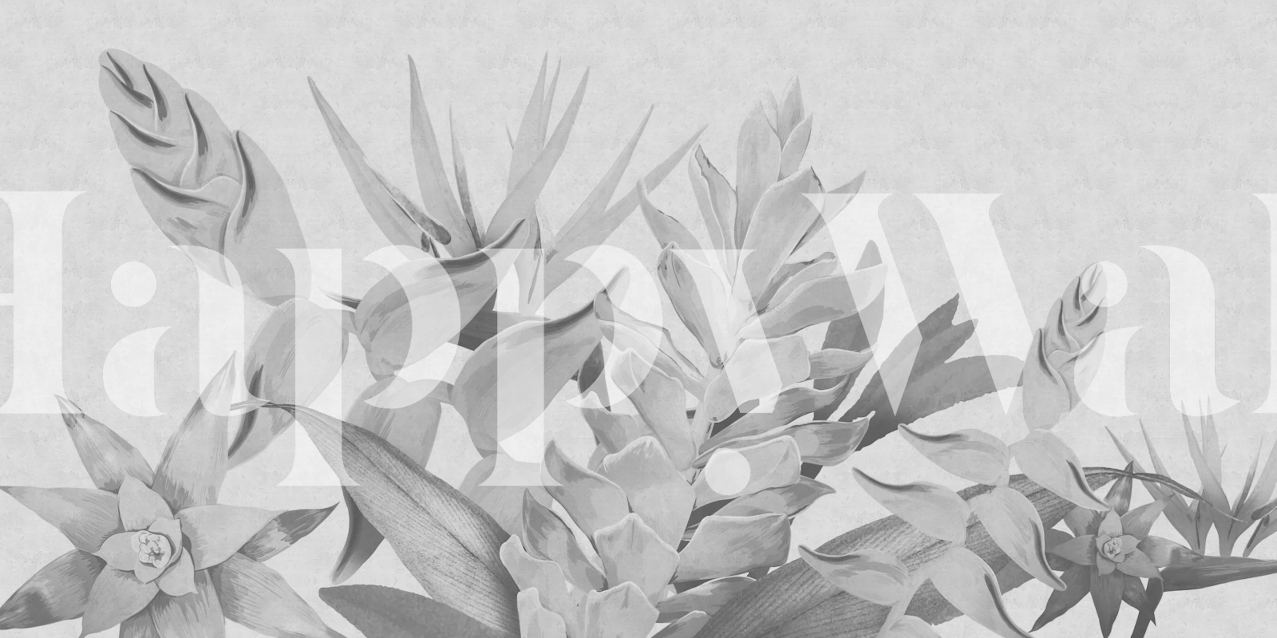 Monochrome tropical botanical wallpaper in a room