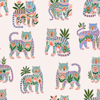 Folk Art Floral Tigers wallpaper