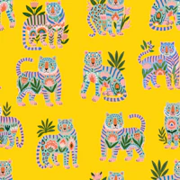 Folk Art Floral Tigers 01 wallpaper