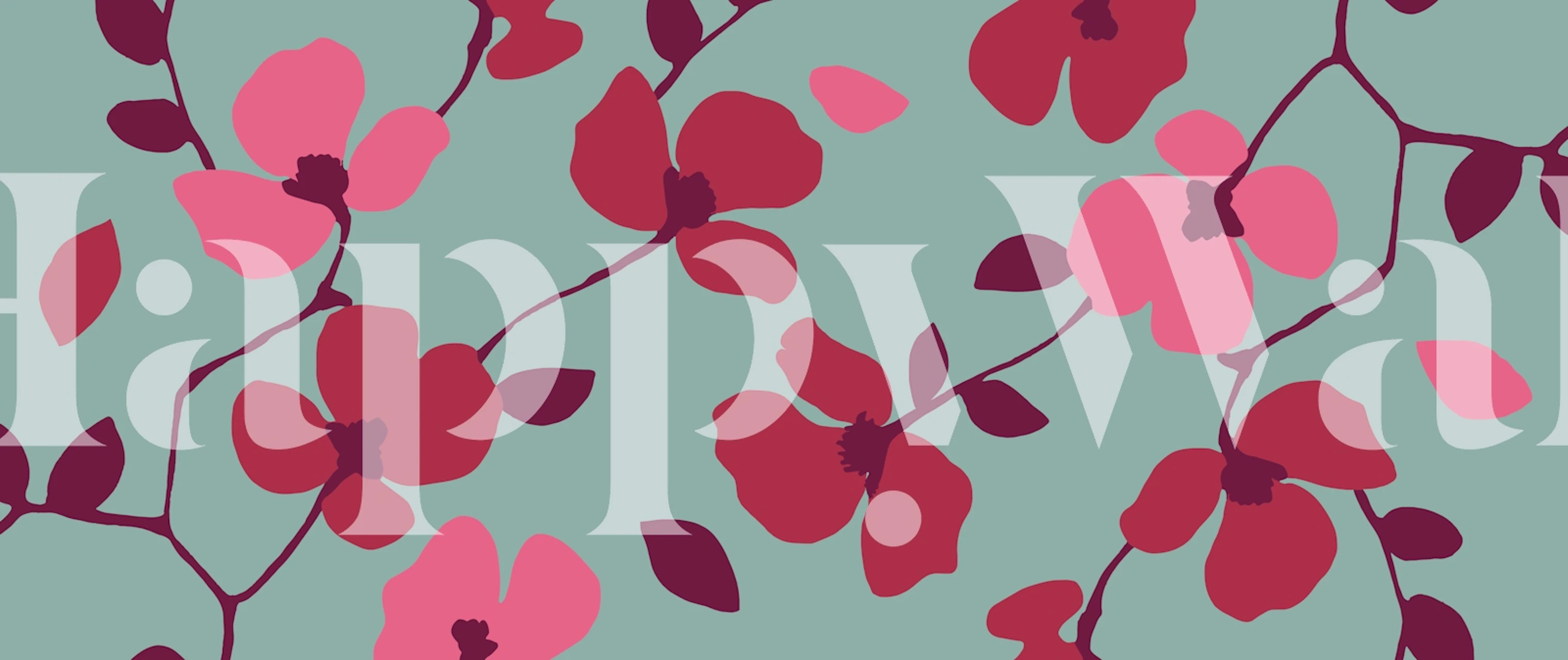 Cherry blossom wallpaper in teal room setting
