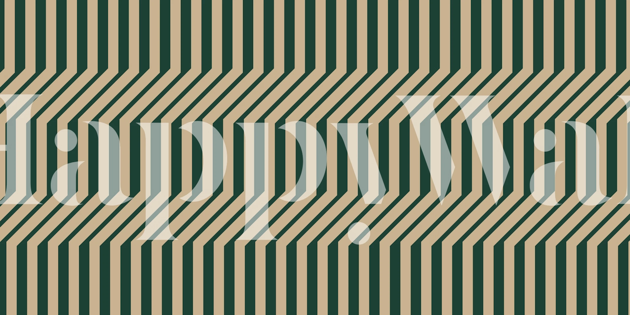 Retro green beige striped wallpaper in room