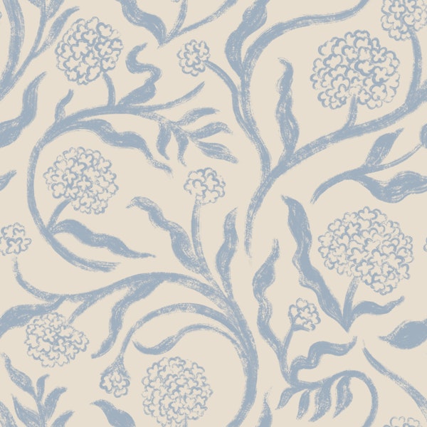Soft hydrangea trailing floral vine calm blue