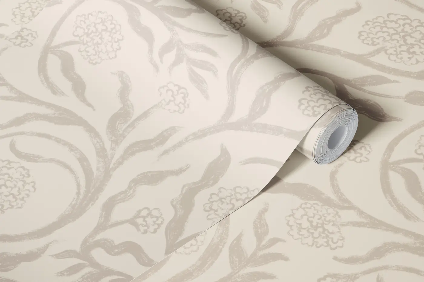 soft hydrangea trailing floral vine beige wallpaper roll