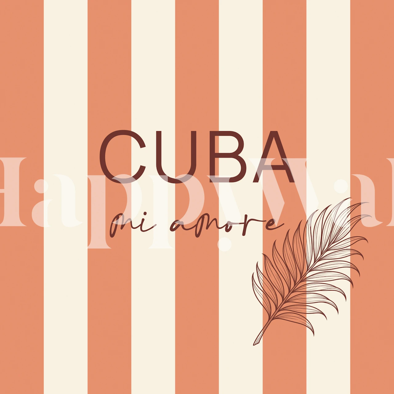 Coral striped wallpaper in a room