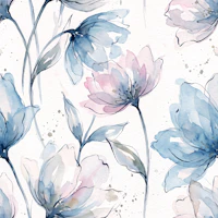 Watercolor Blue Blush Floral tapet