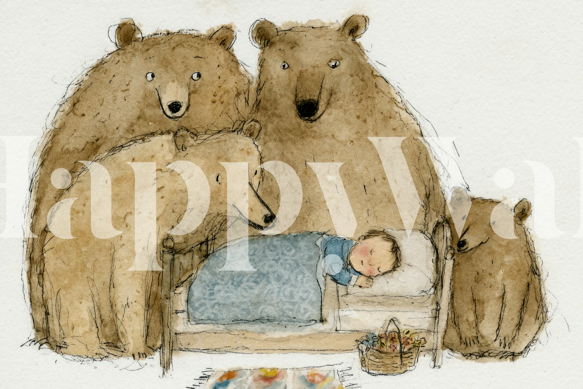 Woodland bear wallpaper in a cozy bedroom