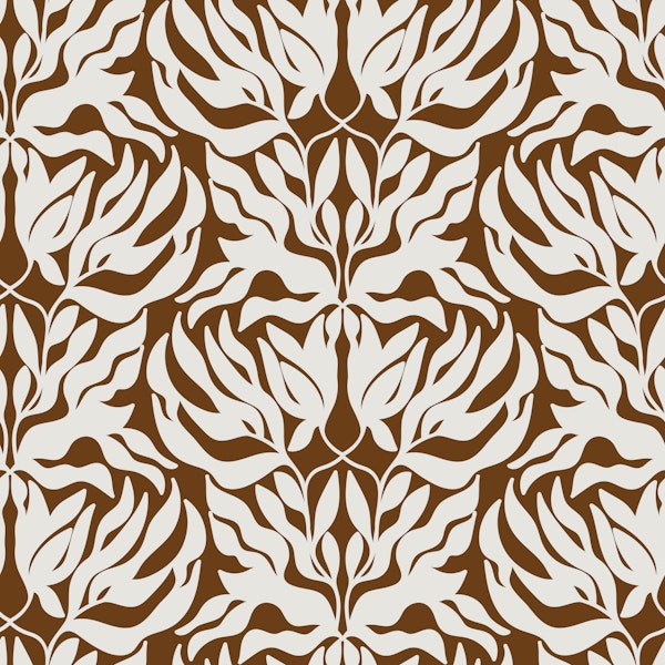 Brown Cream Floral Damask
