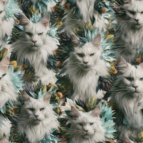 White Cats in Succulent Garden