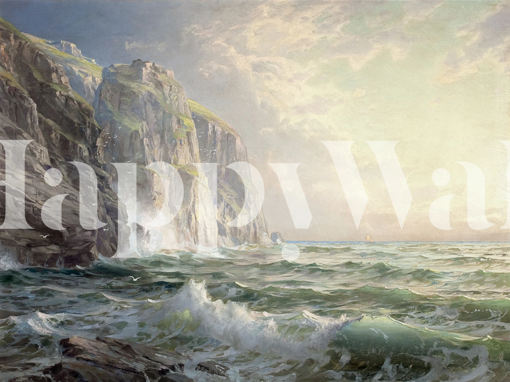 Seacliff wallpaper in a room with misty ocean view