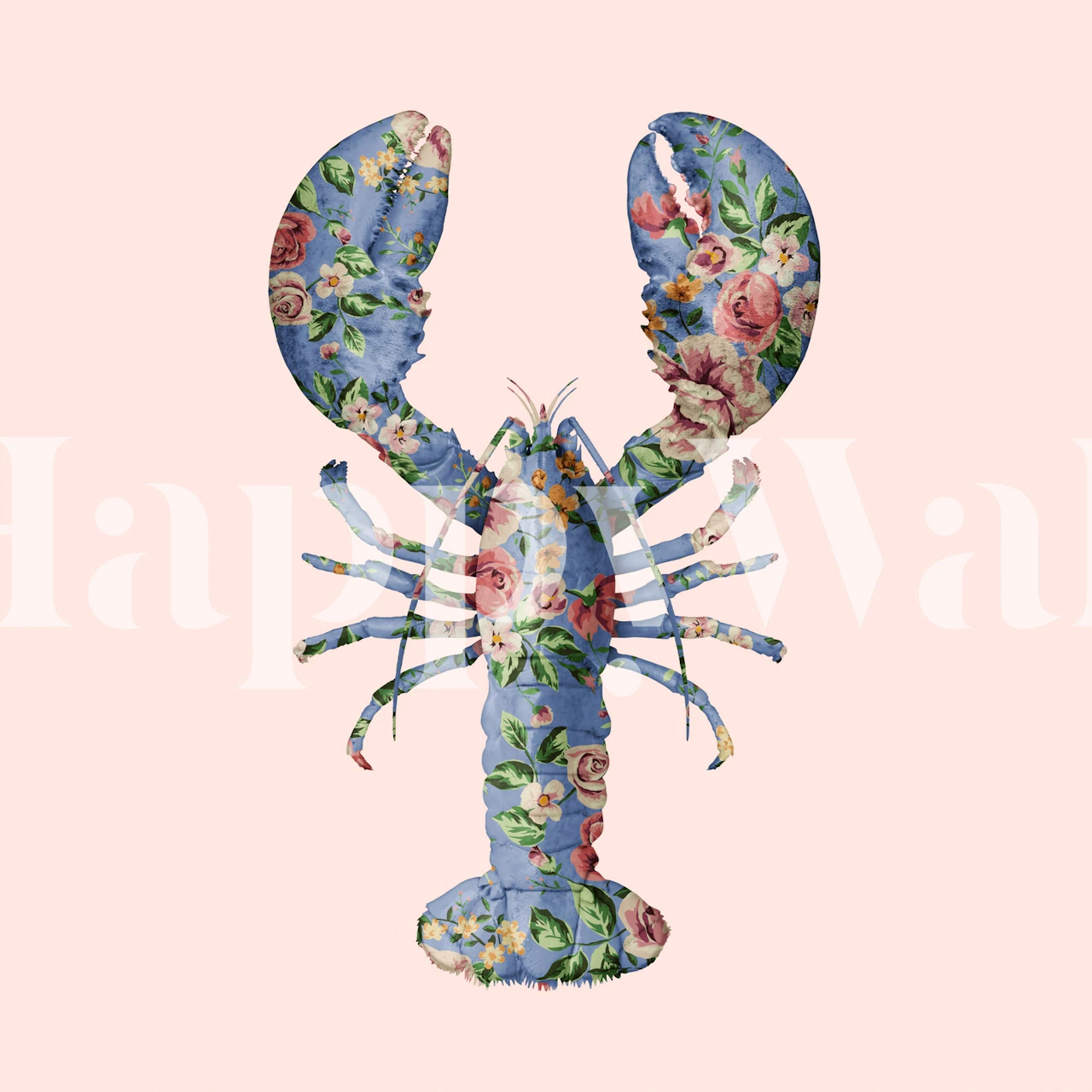 Colorful lobster design with floral patterns and pink background wallpaper