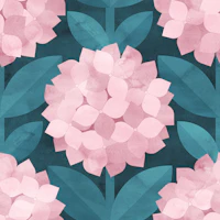 Mod Hydrangea Floral in Pink on Teal - medium tapet