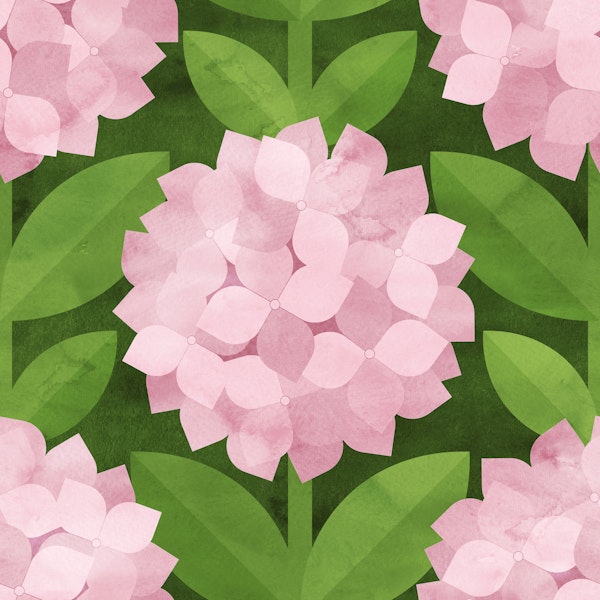 Mod Hydrangeas in Pink and Green - medium