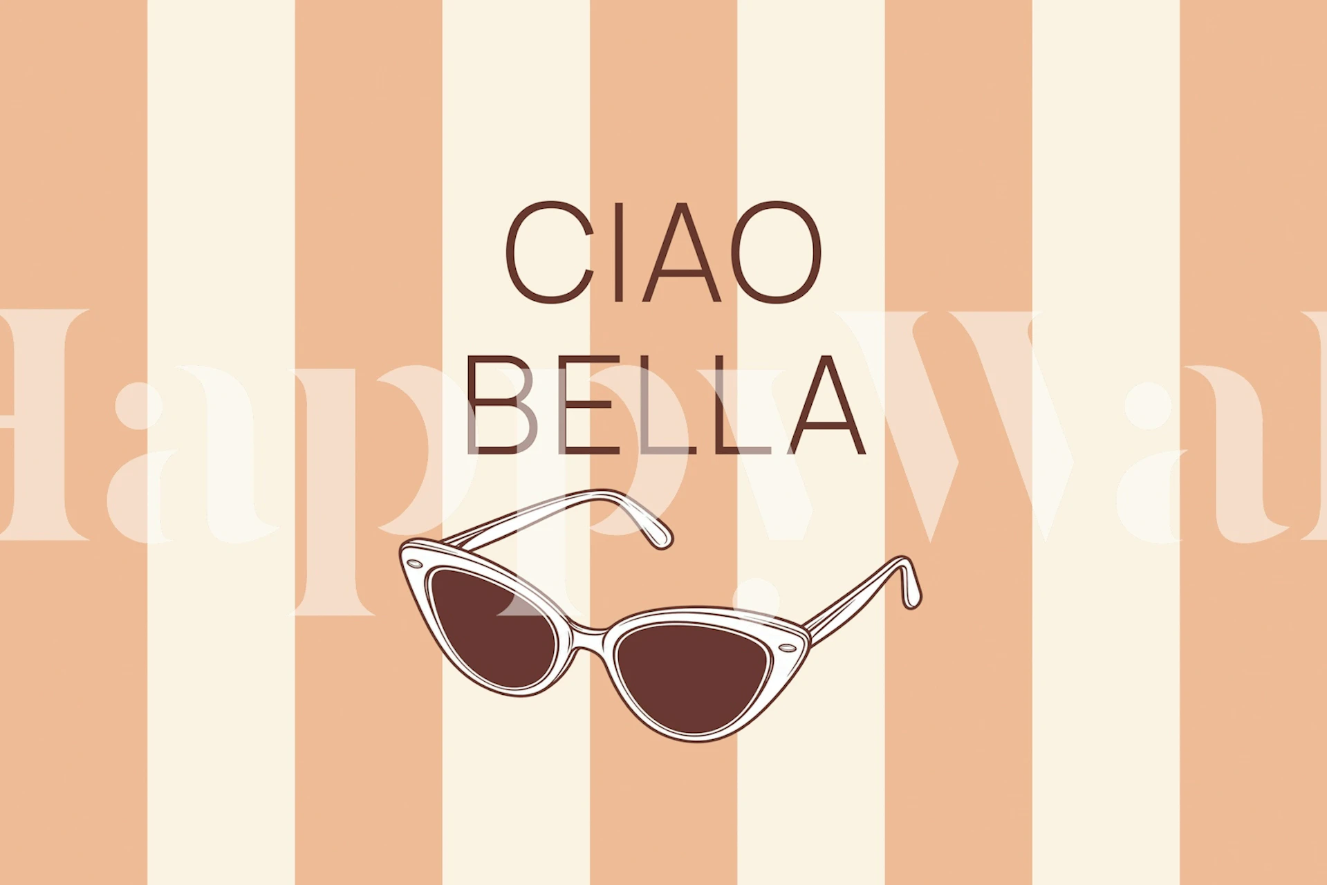 Retro sunglasses wallpaper in a peach striped room