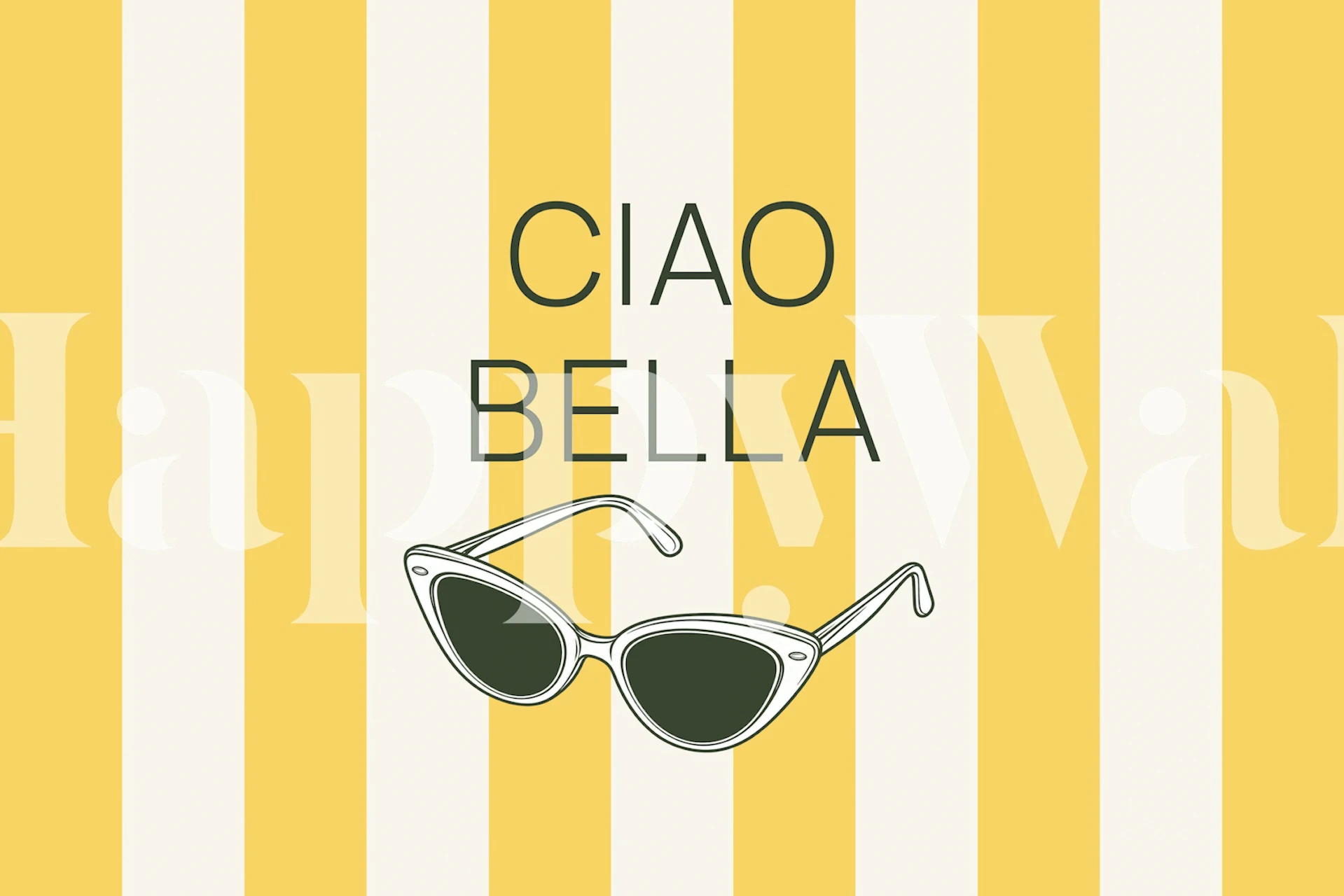 Yellow striped wallpaper with Ciao Bella in a room