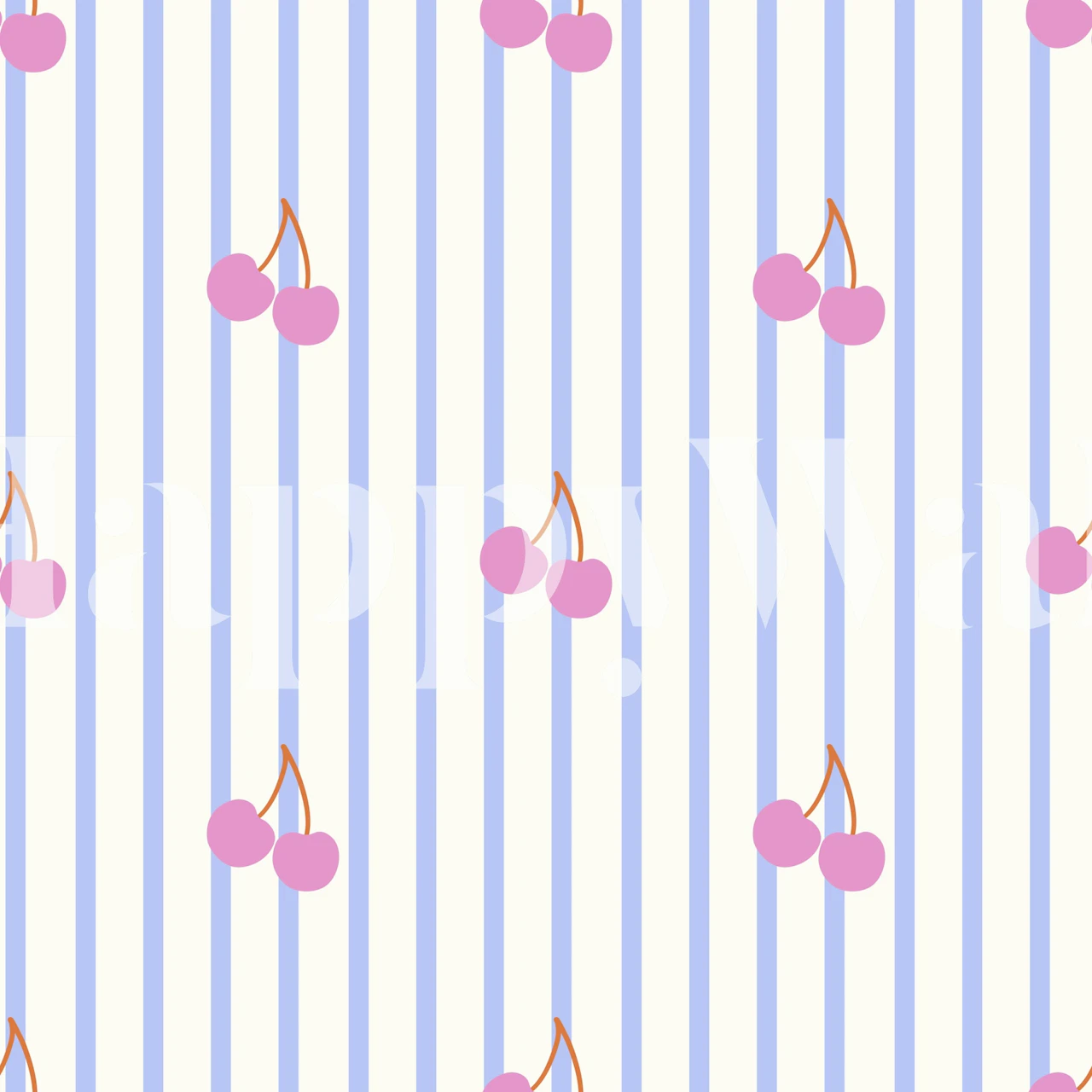 Pink cherry stripe wallpaper in a bright room