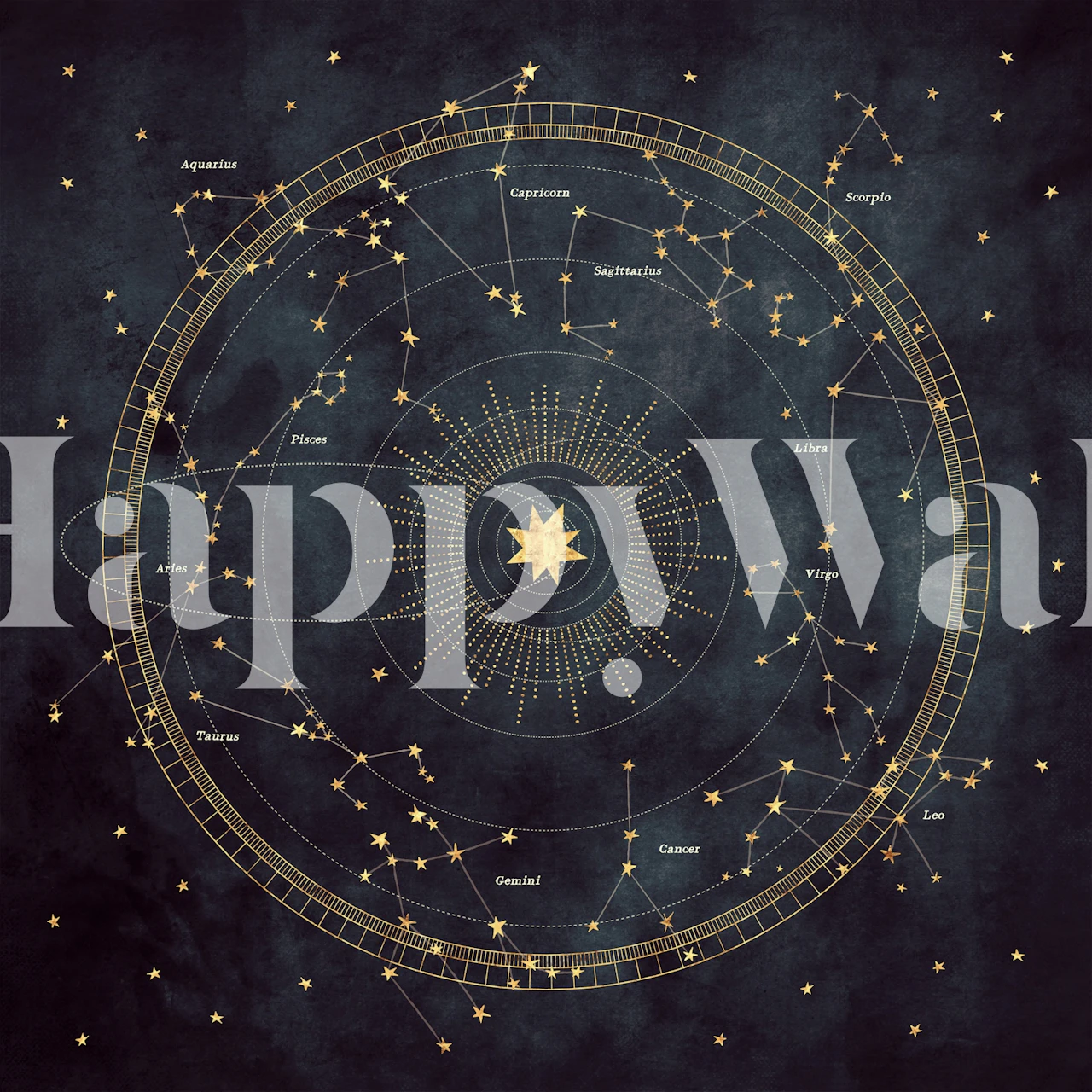 Indigo astrology wheel wallpaper in a room