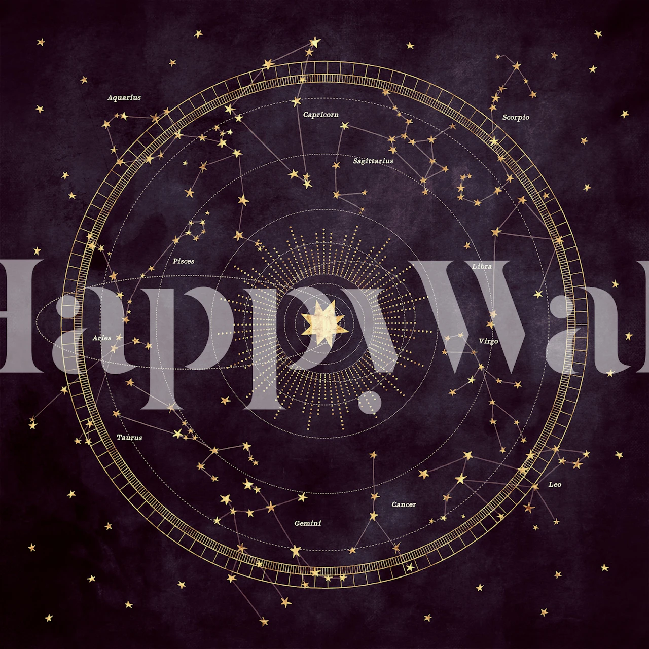 Eggplant astrology wheel wallpaper in a room