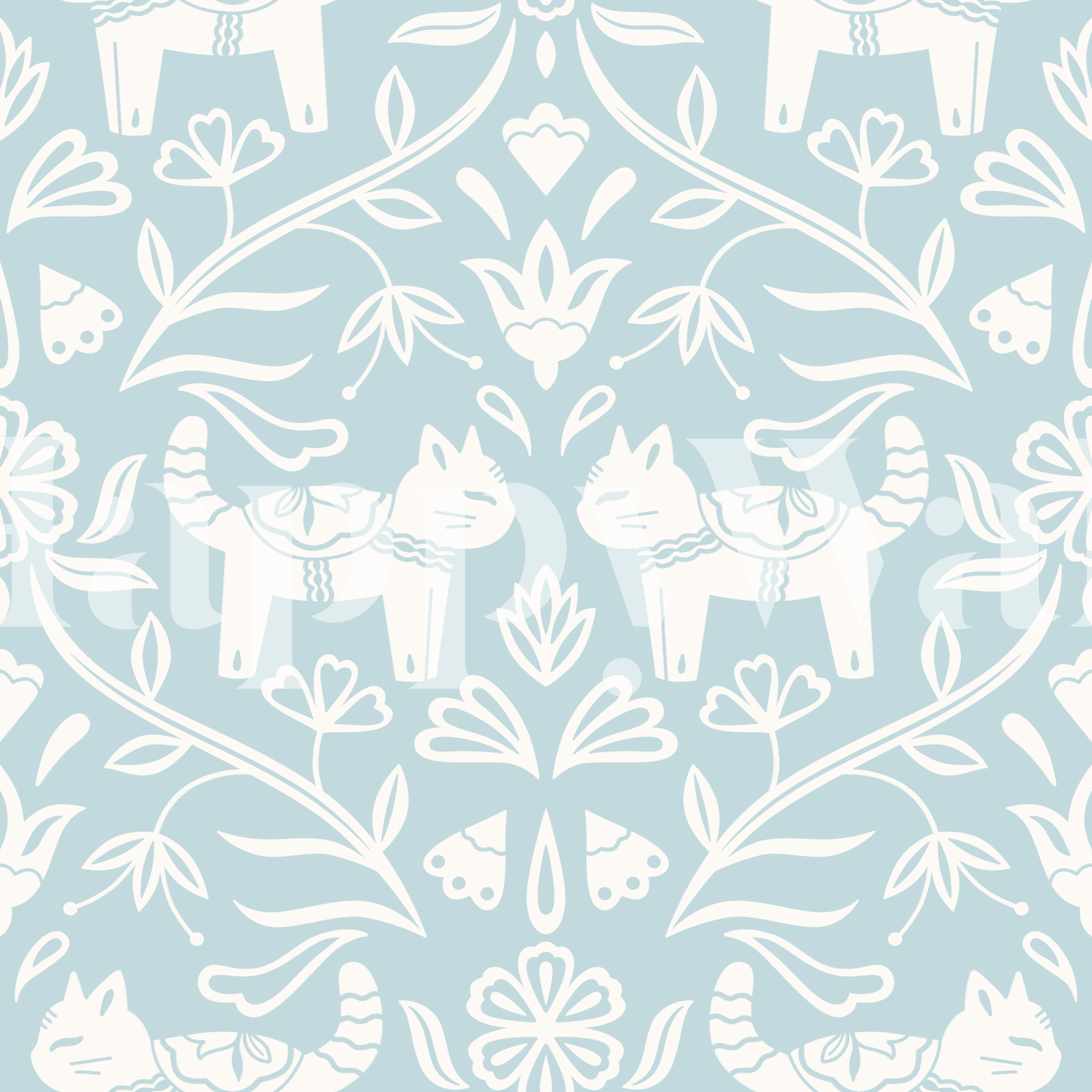 Dala Cats Wallpaper in Powder Blue | HappyWall
