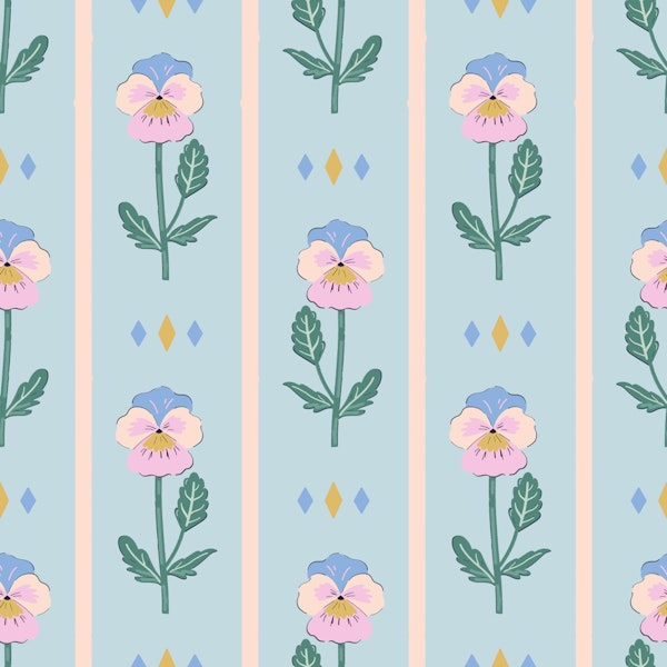 Tiny Pansies Scandi Folk Flowers Powder Blue