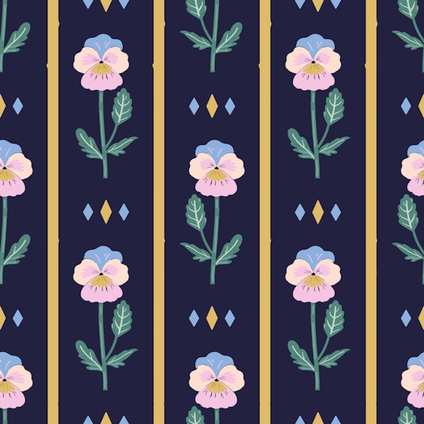 Tiny Pansies Scandi Folk Flowers Navy Blue