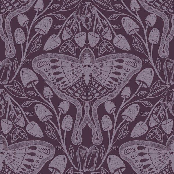 Purple Luna Moth Mushroom Forest