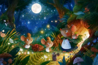 Whimsical Mice Moonlight Meadow behang