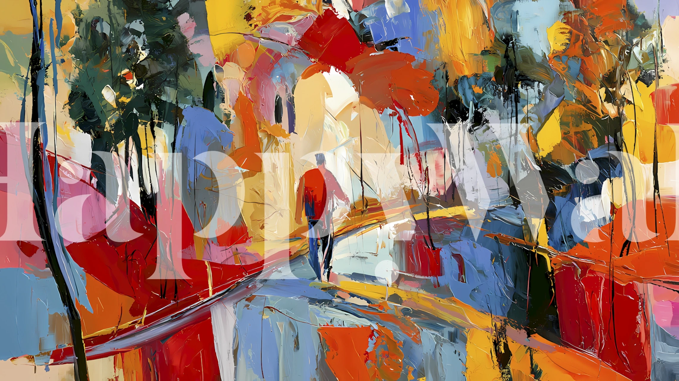 Abstract cityscape wallpaper in a modern room