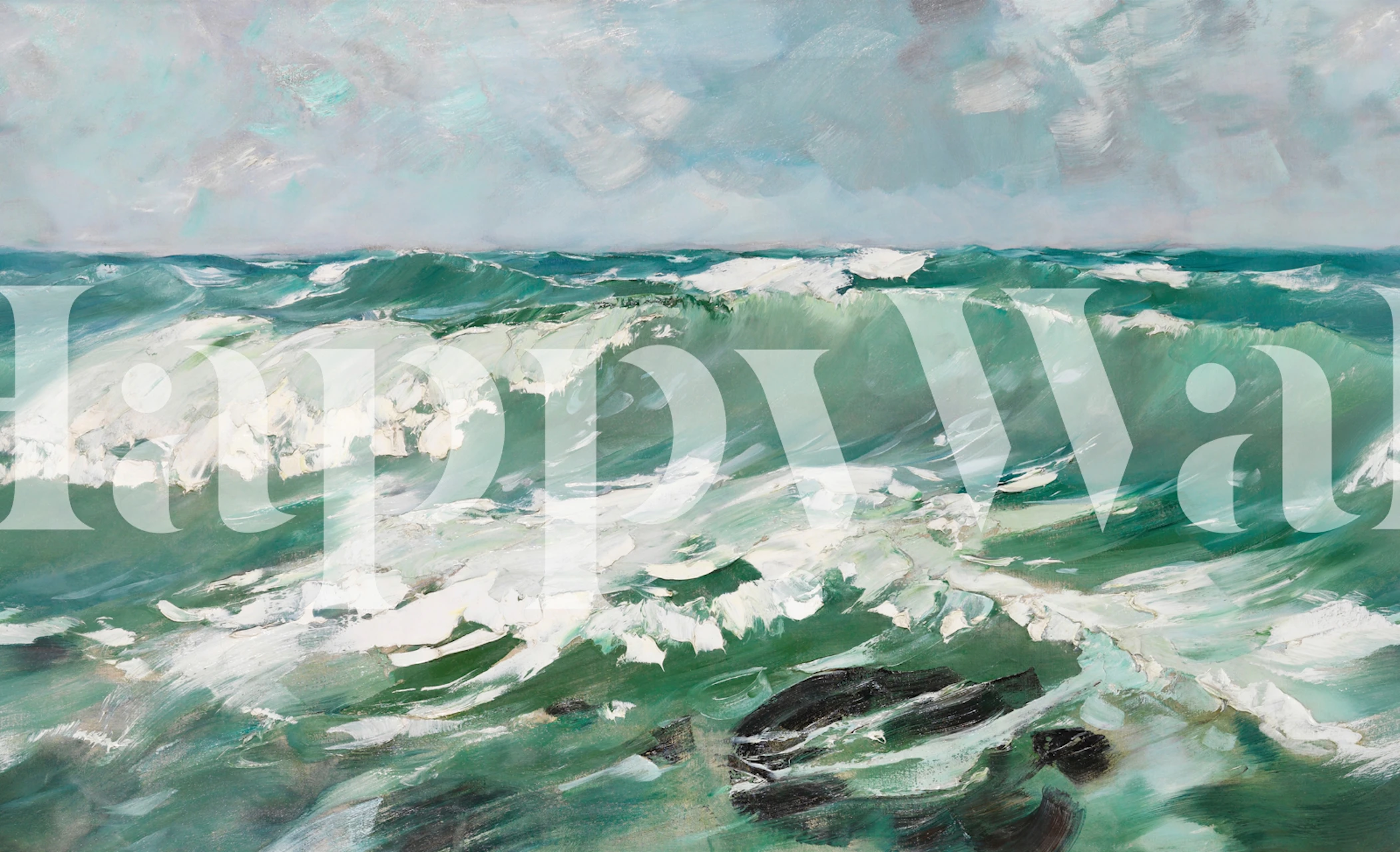 Sea green ocean waves wallpaper in a room