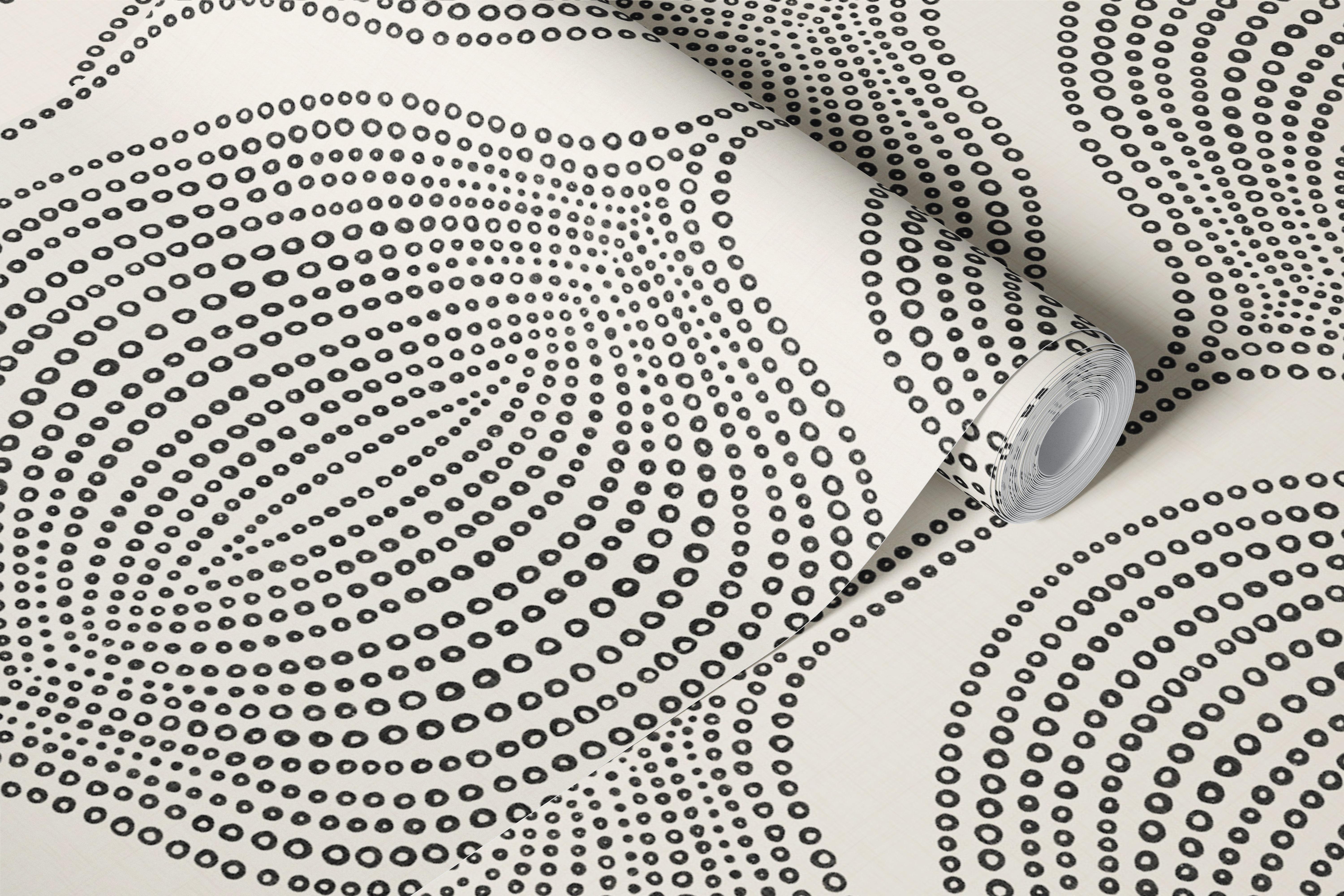 Black and white dotted ogee wallpaper in room